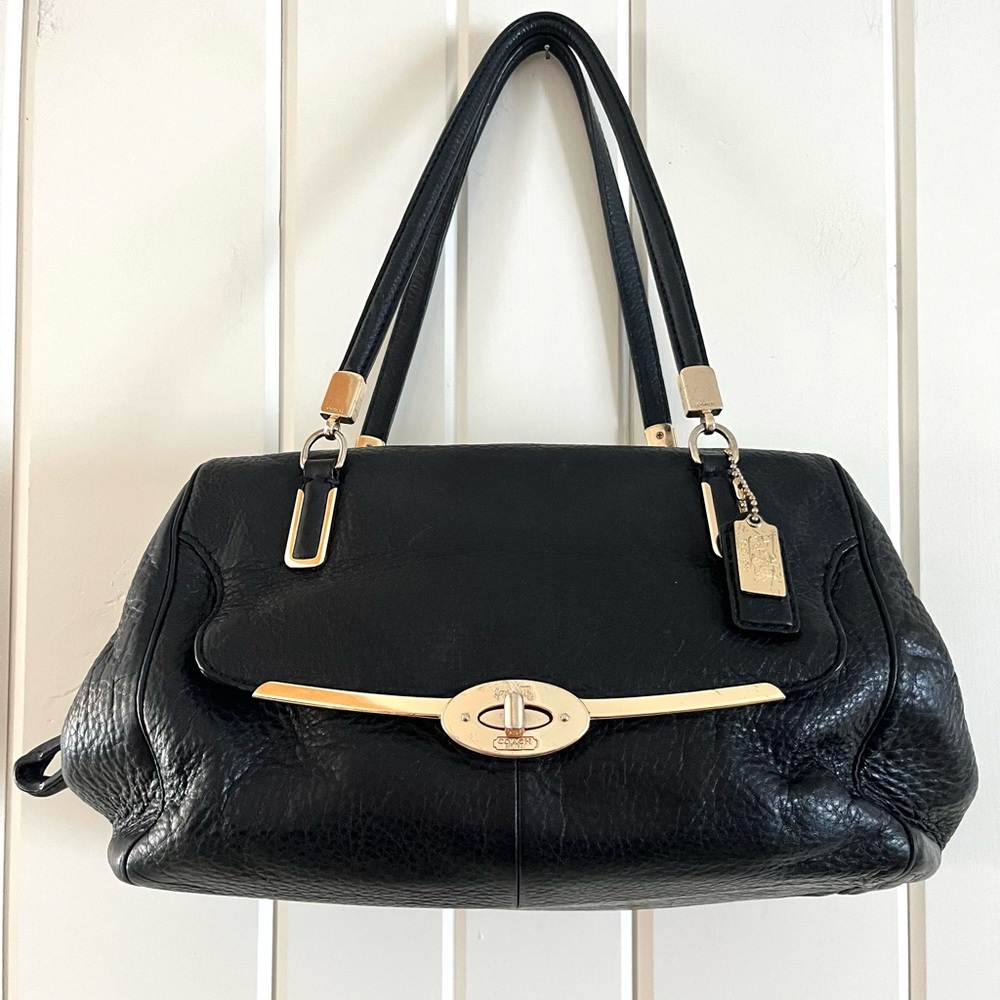 Coach Black Leather Shoulder Bag with Gold Hardware